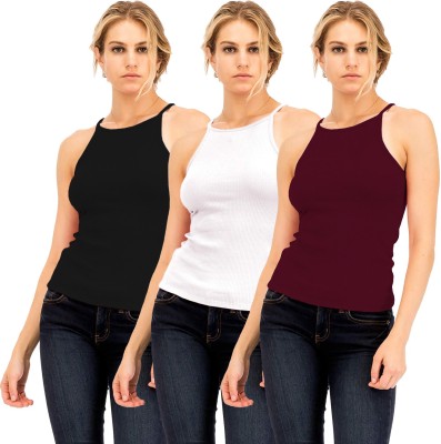 THE BLAZZE Casual Sleeveless Solid Women White, Maroon, Black Top