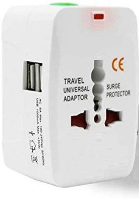 Ozean World Universal Worldwide Travel Adapter Plug 2 USB Charging Port surge Protector Worldwide Adaptor(White)