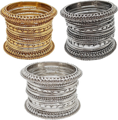 Chrishan Alloy Black Silver, Gold-plated Bangle Set(Pack of 3)