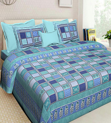 BOMBAY SPEED 350 TC Cotton Double King Floral Bedsheet(Pack of 1, Sky)