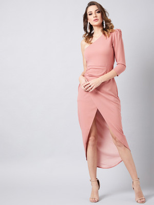 ATHENA Women Fit and Flare Pink Midi/Calf Length Dress
