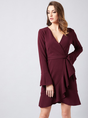 ATHENA Women Fit and Flare Maroon Above Knee/Mid Thigh Length Dress
