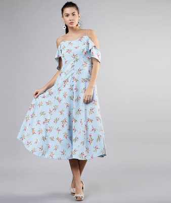 Tokyo Talkies Women A-line Light Blue Midi/Calf Length Dress