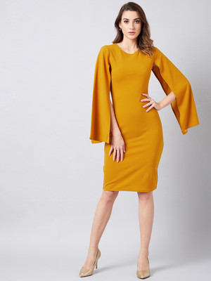 ATHENA Women Fit and Flare Yellow Knee Length Dress