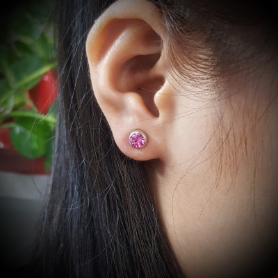 Via Mazzini Made With Verified Swarovski Elements Solitaire Look Everyday Pink Earrin gs (ER0410) Cubic Zirconia Metal Stud Earring