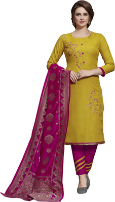 Blissta Cotton Blend Embroidered, Printed, Striped Salwar Suit Material