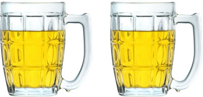 Green Plant indoor (Pack of 2) Glass111 Glass Set Beer Mug(407 ml, Glass, White)