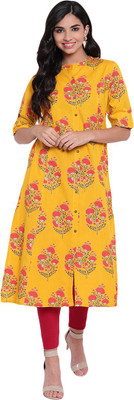 DIVENA Women Printed A-line Kurta(Yellow)