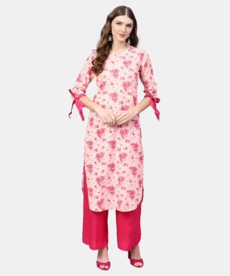 Aasi - House of Nayo Women Printed Straight Kurta(Pink)