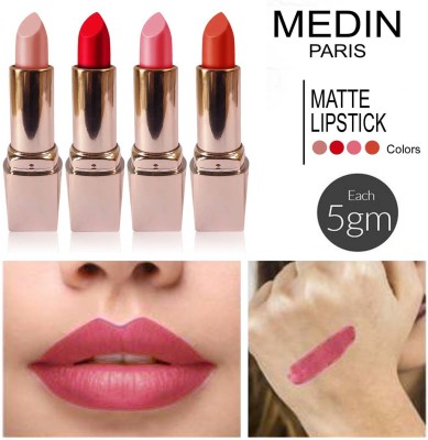 MEDIN Paris my look matte lipsticks cosmetics makeup combo set of 4(orange baby pink red skin brown, 20 g)