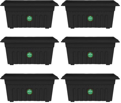 TrustBasket UV Treated Rectangular Plastic Planter (12 inches) - Black Color- Set of 6… Plant Container Set(Pack of 6, Plastic)