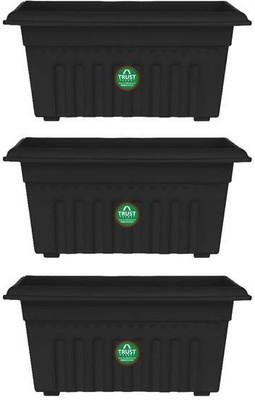 TrustBasket UV Treated Rectangular Plastic Planter (14 inches) - Black Color- Set of 3… Plant Container Set(Pack of 3, Plastic)