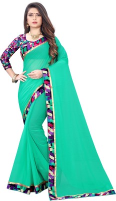 prabhas Solid/Plain Bollywood Chiffon Saree(Green)