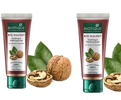 BIOTIQUE Bio Walnut Purifying and Polishing Scrub, 100g (pack of 2) Scrub(200 ml)