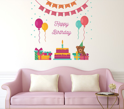 Wallzone 80 cm Happy Birthday Removable Sticker(Pack of 1)