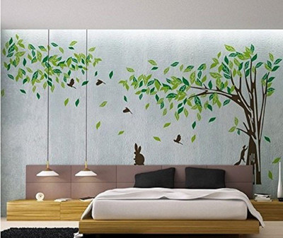 Asmi Collections 360 cm Beautiful Large Tree Birds Squirrel Rabbit (12 Feet(W)*6.5 Feet(H)) Removable Sticker(Pack of 1)