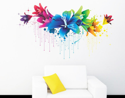 Littlebuds 80 cm Colorful Flowers Removable Sticker(Pack of 1)