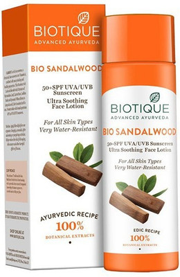BIOTIQUE Sunscreen - SPF 50 PA++ sandalwood spf 50+ Ultra Soothing Face Lotion 120ml(pack of 2)(240 g)