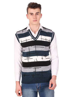 Trend Setter Striped V Neck Casual Men Blue Sweater