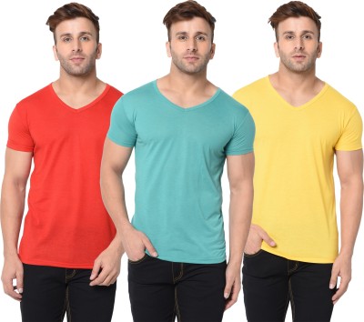 Adorbs Solid Men V Neck Red, Light Green, Yellow T-Shirt