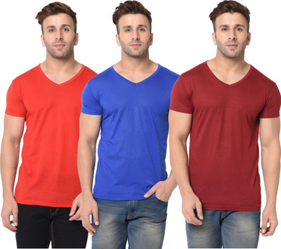 Adorbs Solid Men V Neck Red, Blue, Maroon T-Shirt
