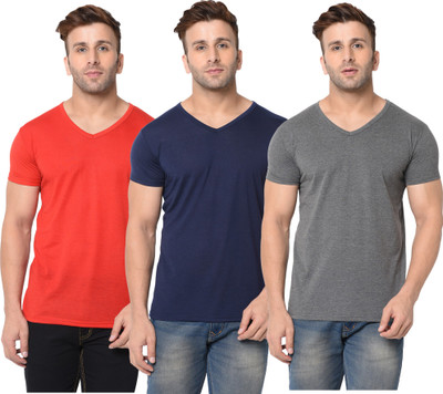 Adorbs Solid Men V Neck Dark Blue, Red, Grey T-Shirt