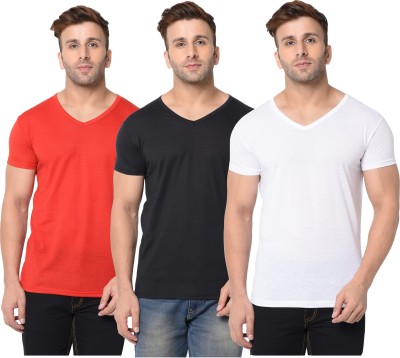 Jaskart Solid Men V Neck Multicolor T-Shirt