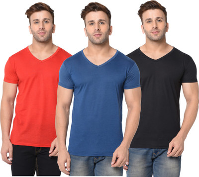 Adorbs Solid Men V Neck Dark Blue, Red, Black T-Shirt