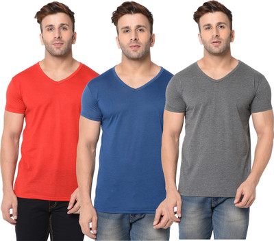 Jangoboy Solid Men V Neck Dark Blue, Red, Grey T-Shirt