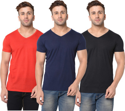 Adorbs Solid Men V Neck Dark Blue, Red, Black T-Shirt