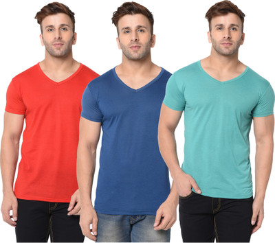 Jangoboy Solid Men V Neck Dark Blue, Red, Light Green T-Shirt