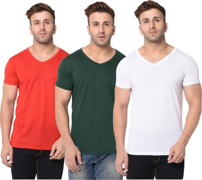 Adorbs Solid Men V Neck Dark Green, Red, White T-Shirt