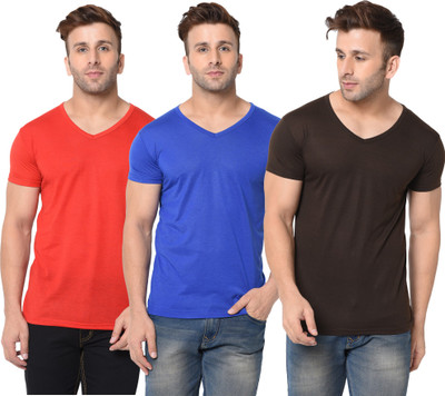 Adorbs Solid Men V Neck Red, Blue, Brown T-Shirt