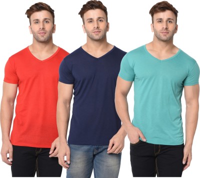 Jangoboy Solid Men V Neck Dark Blue, Red, Light Green T-Shirt