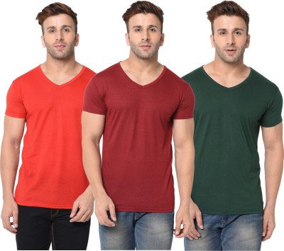 Jangoboy Solid Men V Neck Dark Green, Red, Maroon T-Shirt