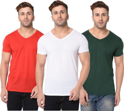Adorbs Solid Men V Neck Dark Green, Red, White T-Shirt