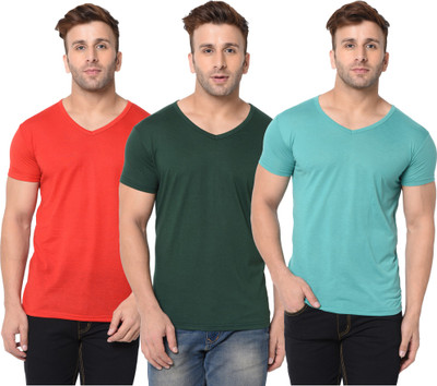 Adorbs Solid Men V Neck Dark Green, Red, Light Green T-Shirt