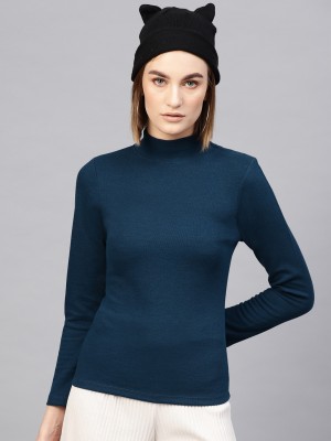 SASSAFRAS Casual Full Sleeve Self Design Women Blue Top