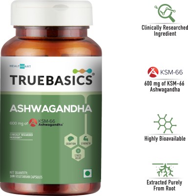 TRUEBASICS Ashwagandha 600mg of KSM 66, Energy and Immunity Booster(30 Capsules)