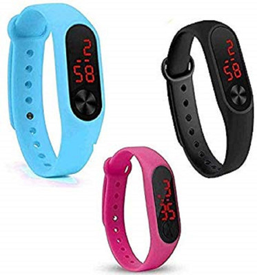 reloaded stylish led digital 3 combo watch Silicone Slim Digital LED Black, Red Dial Boy