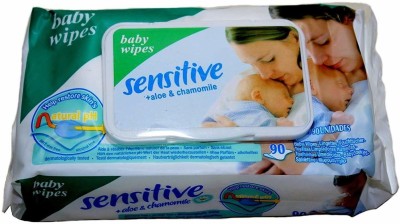 Chinmay Kids Sensitive Baby Cotton Wipes with Flip Top Soft Cleansing Anti Bacterial Travel Pack Parabeen Free + Aloe and Chamomile with 90 Wipes in 1Pack