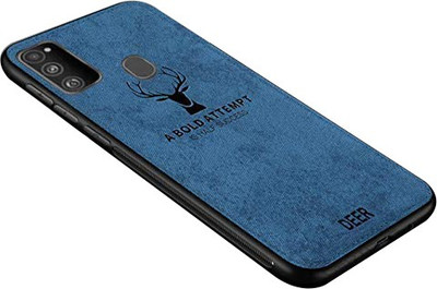 MOBILOVE Back Cover for Samsung Galaxy M30s / M21 | Deer Pattern Cloth Texture Leather Finish Soft Fabric Case(Blue, Grip Case, Pack of: 1)