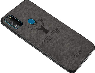 MOBILOVE Back Cover for Samsung Galaxy M30s / M21 | Deer Pattern Cloth Texture Leather Finish Soft Fabric Case(Grey, Grip Case, Pack of: 1)