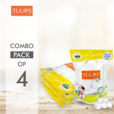 Tulips 50 Premium Cotton Ball in a Ziplock bag (Pack of 4)(4 Units)
