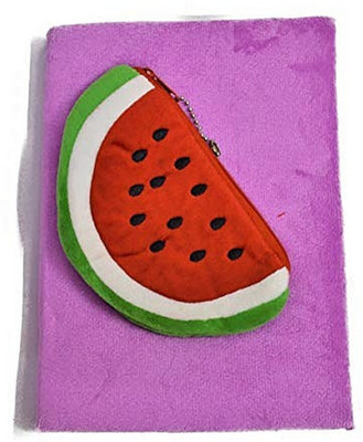 Prezzie Villa Designer Purple Plush Diary with Watermelon Pouch on Top | Return Gift | Birthday Gift A5 Diary Ruled 160 Pages(Purple)