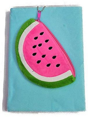 Prezzie Villa Designer Blue Plush Diary with Watermelon Pouch on Top | Return Gift | Birthday Gift A5 Diary Ruled 160 Pages(Blue)