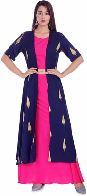 hustle bustle Women Ethnic Top Skirt Ethnic Jacket Set