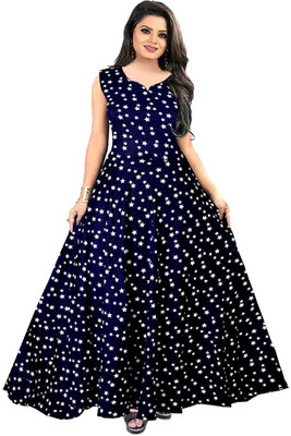 Trendy Fab Flared/A-line Gown(Blue)