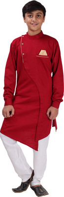 Fourfolds Boys Casual Kurta and Pyjama Set(Maroon Pack of 1)