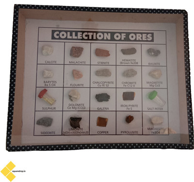 Square Drop Collection of Ores With All Ores Samples in Wooden Box - Chemistry - Physics Teaching Hands-On Tools for Students and Teachers(Multicolor)